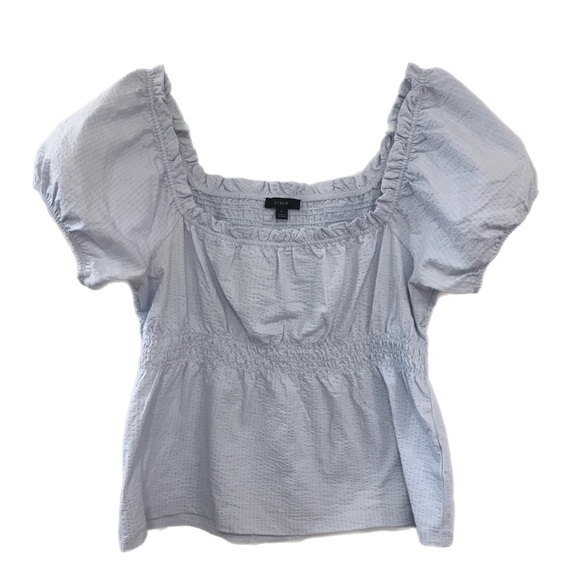 J.Crew Baby Blue Seersucker Smocked Top - Picture 2 of 7